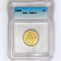 1894 $5 Gold Half Eagle ICG MS64