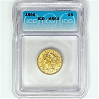 1896 $5 Gold Half Eagle ICG MS64