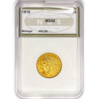 1910 $5 Gold Half Eagle NGS MS65