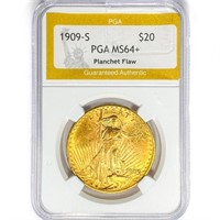 1909-S $20 Gold Double Eagle PGA MS64+ Planchet
