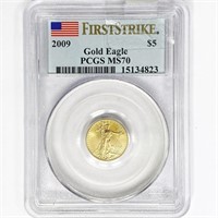 2009 $5 1/10oz American Gold Eagle PCGS MS70