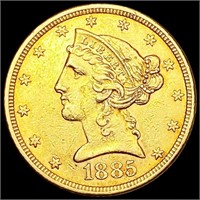 1885 $5 Gold Half Eagle UNCIRCULATED