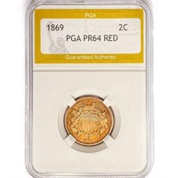 1869 Two Cent Piece PGA PR64 RED