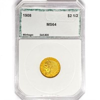 1908 $2.50 Gold Quarter Eagle PGA MS64