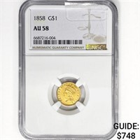 1858 Rare Gold Dollar NGC AU58