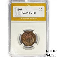 1869 Two Cent Piece PGA PR66 RB