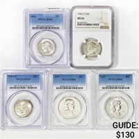 (5) US Varied Silver Coinage NGC,PCGS 1957-1964