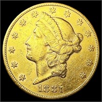 1881-S $20 Gold Double Eagle CLOSELY UNCIRCULATED
