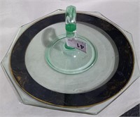 Vintage Uranium Glass Snack Dish W/ Handle 10" W
