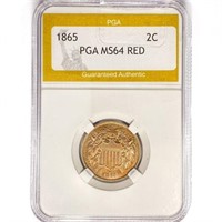 1865 Two Cent Piece PGA MS64 RED
