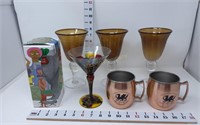 (5) Glass Goblets & (2) Moscow Mule Mugs