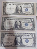 5- Silver Certificates $1 Dollar in Fine Condition