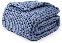 YnM Throw Blanket, Hand Knitted, (Blue, 40x50")