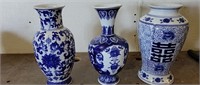 (3) Blue & White Vases
