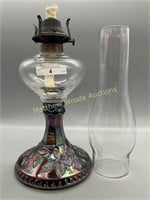 Millersburg purple Wild Rose oil lamp, 5.5" base,