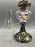 Millersburg radium green Wild Rose oil lamp,