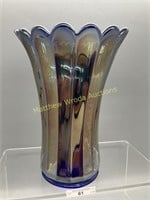 Millersburg radium blue 9.5" Flute vase. Has 4"
