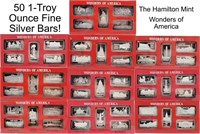 (50) 1-Troy oz Silver Bars-Wonders of America Set