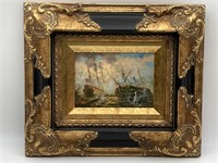 Small Original Oil Painting Sea Battle #2 by T.