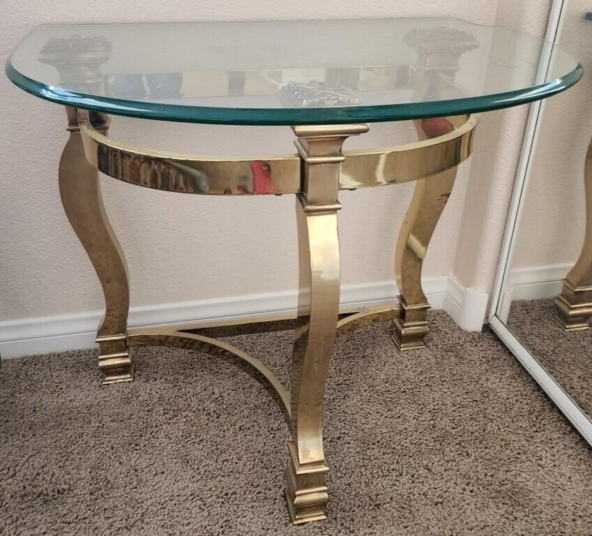 K - HALF-ROUND GLASS TOP TABLE 19'L (R7)