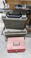 2 PLASTIC TOOL BOXES & 1 WOODEN CASE