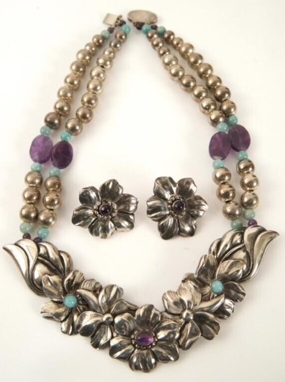 Navajo Sterling Silver flower necklace & earrings