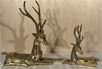 2 Vintage Brass Stag Statues