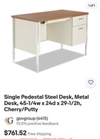 Single Pedestal Steel Desk, Metal Desk, 45-1/4w x