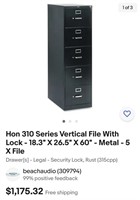 Hon 310 Series Vertical File With Lock - 18.3" X 2