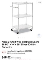 Alera 3-Shelf Wire Cart with Liners 28 1/2" x 16"