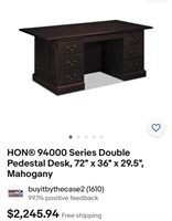 HON 94000 Series Double Pedestal Desk, 72" x 36" x