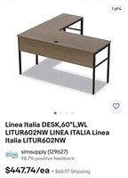 Linea Italia DESK,60"L,WL LITUR602NW LINEA ITALIA
