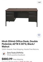 Hirsh 20446 Office Desk, Double Pedestal, 60"W X 3