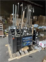 Metal storefront display rack loaded with thread r