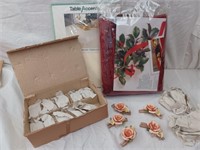 2 Tablecloths 60x102 & 60x84, 18 Ceramic Roses