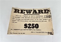 Wells Fargo Reward Wanted Poster