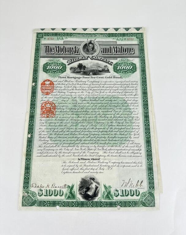 Mohawk and Malone Railway Company Gold Bond