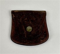 Antique Tooled Leather Gambler's Coin Pouch