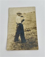 1912 RPPC of Cowboy in Chaps with Revolver