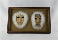 Pair of Antique Eskimo Inuit Rawhide Masks