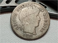 OF) 1916 silver Barber dime