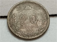 OF) 1907 Mexico silver 20 centavos