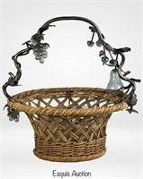 Large Gathering Wicker Basket w/ Glass Grapes & Ch