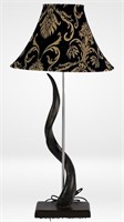Polished Kudu Horn Table Lamp w Heavy Fabric Shade