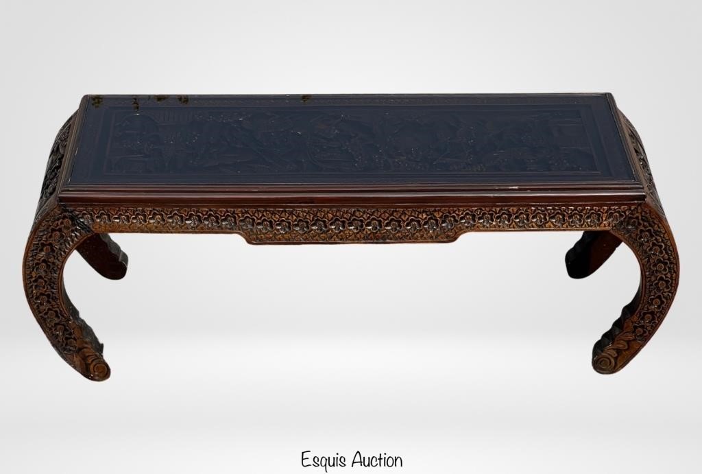 Chinese Deeply Carved Teakwood Coffee Table