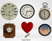 Assortment of Wall Clocks, Thermometers & Baromete