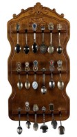 Vintage Souvenir Spoons with Wooden Rack