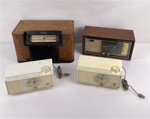 Old Philco Tube Radio and 3 Vintage Clock Radios
