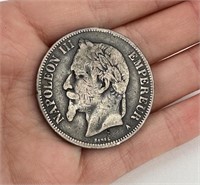 1870 Napoleon 5 Francs Silver Coin