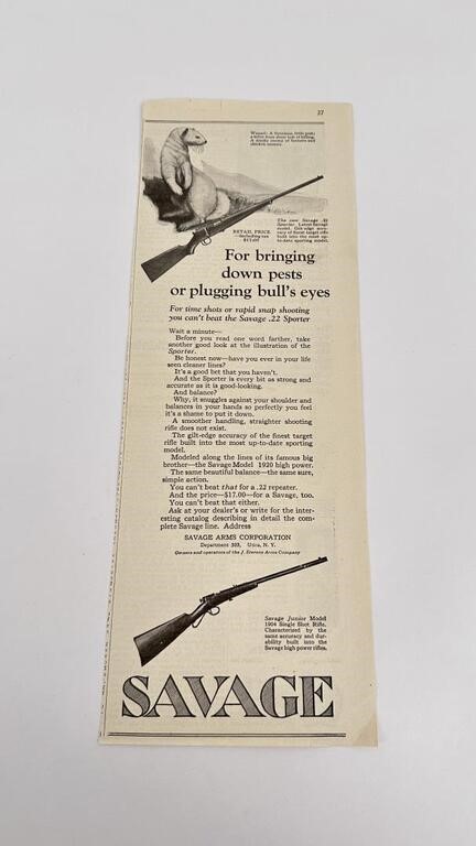 Antique Savage Newspaper Print Ad